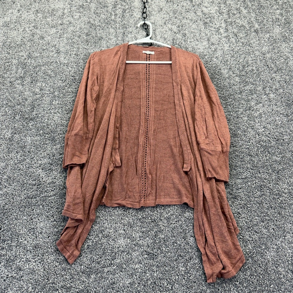 Maurices Cardigan Womens Large Brown Open Front Crochet Back Lightweight Layer